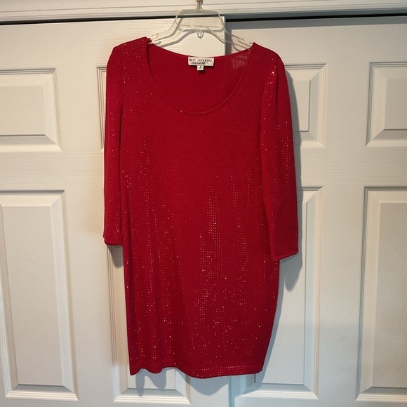 St. John Evening Marie Gray Vintage Red Bling Cocktail Christmas Dress Party 6 - Picture 1 of 8